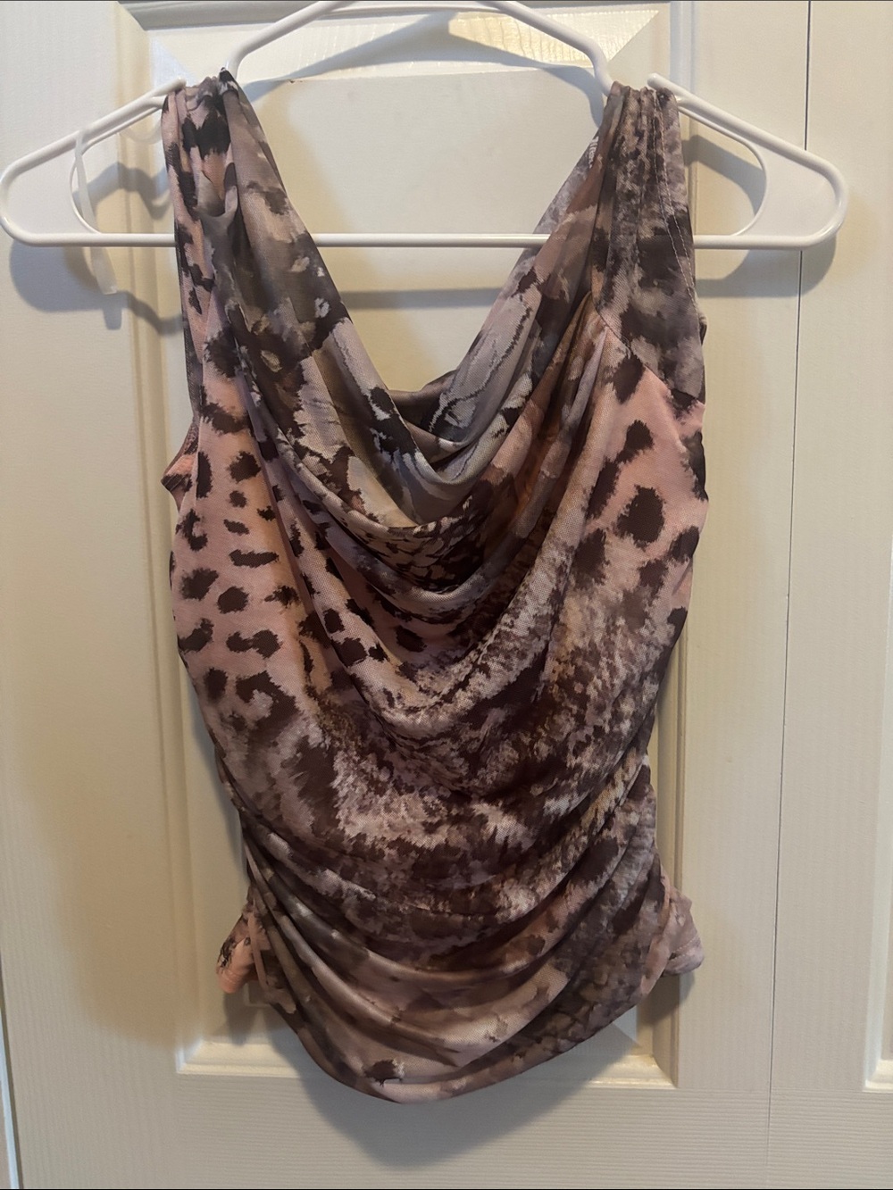 Windsor Pink and Brown Animal-Print Cowl Neck Tank